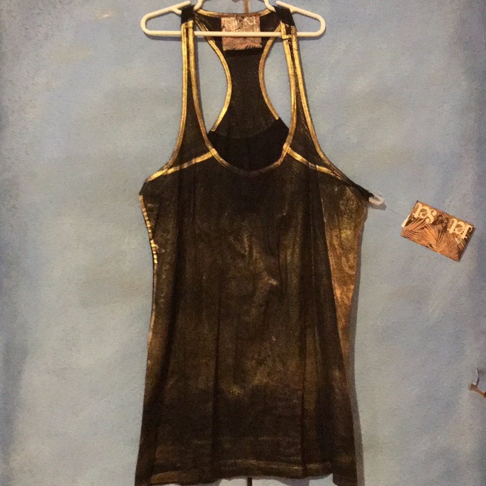 🍒NWT Jet Set Black and Gold Tank Top